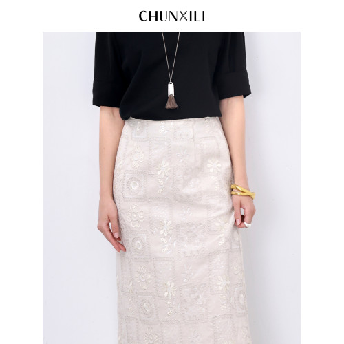 chunxili/春熙裡 夏季新品裙子重工雕花蕾絲設計感小衆包臀半身裙