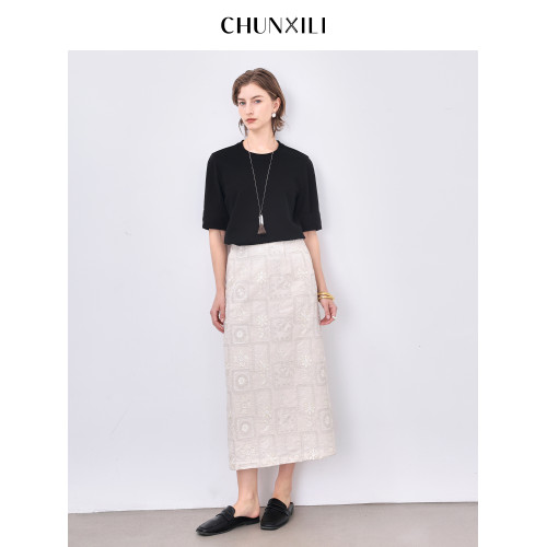 chunxili/春熙裡 夏季新品裙子重工雕花蕾絲設計感小衆包臀半身裙