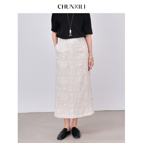 chunxili/春熙裡 夏季新品裙子重工雕花蕾絲設計感小衆包臀半身裙