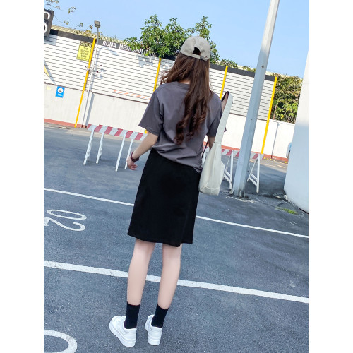 黑色半身裙女夏季薄款寬松大碼顯瘦百搭松緊腰休閒小個子直筒中裙
