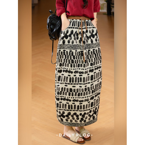 小耳出品 意奢の松弛【萊賽爾棉/乾爽/透氣】松緊拼色腰半身裙女