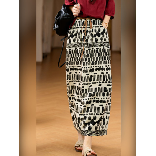 小耳出品 意奢の松弛【萊賽爾棉/乾爽/透氣】松緊拼色腰半身裙女