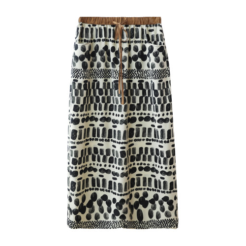 小耳出品 意奢の松弛【萊賽爾棉/乾爽/透氣】松緊拼色腰半身裙女