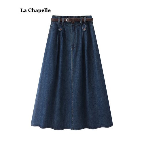 拉夏貝爾/La Chapelle高腰顯瘦牛仔半身裙女夏季新款復古a字長裙