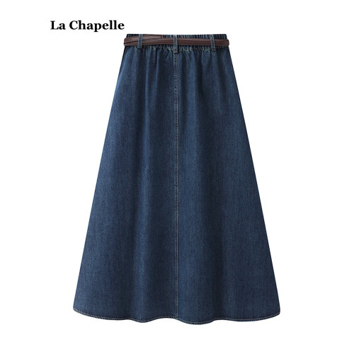 拉夏貝爾/La Chapelle高腰顯瘦牛仔半身裙女夏季新款復古a字長裙