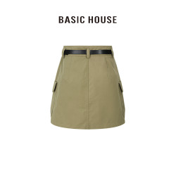 百家好/Basic House咖色包臀高腰口袋工裝裙短裙半身裙女短款裙子
