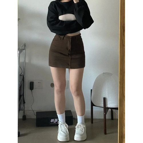 夏季新款咖啡色高腰牛仔短裙女大碼胖mm寬松顯瘦梨形身材a字半裙