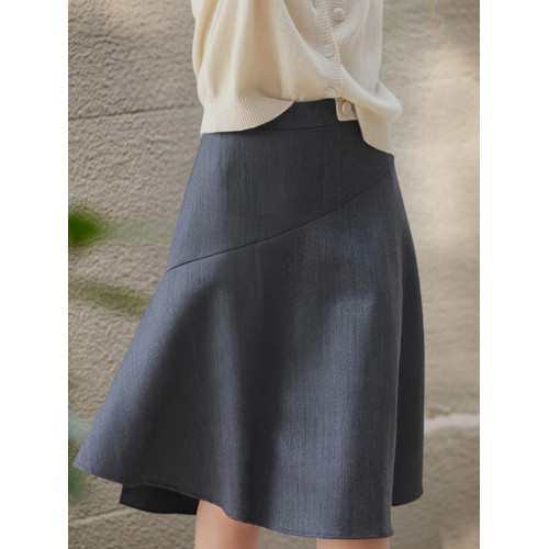 Basic House/百家好灰色高腰西裝半身裙女士夏季通勤顯瘦A字裙子