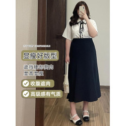 黑色西裝半身裙女春夏胖mm大碼梨形遮胯高腰顯瘦中長款繖裙A字裙