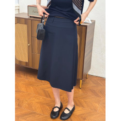 周浪清藏青色包臀a字半身裙女2025新款夏小個子垂墜感中長款裙子