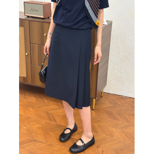 周浪清藏青色包臀a字半身裙女2025新款夏小個子垂墜感中長款裙子