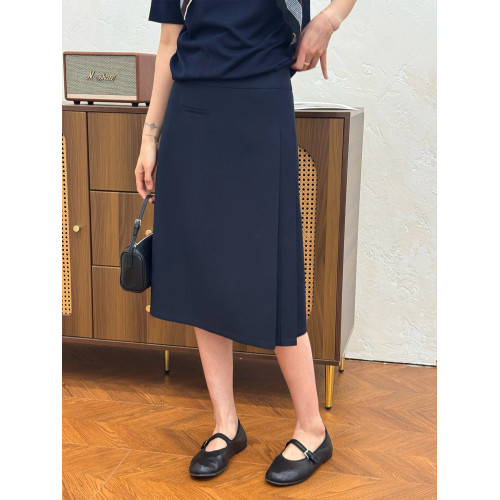 周浪清藏青色包臀a字半身裙女2025新款夏小個子垂墜感中長款裙子