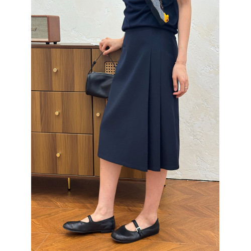 周浪清藏青色包臀a字半身裙女2025新款夏小個子垂墜感中長款裙子