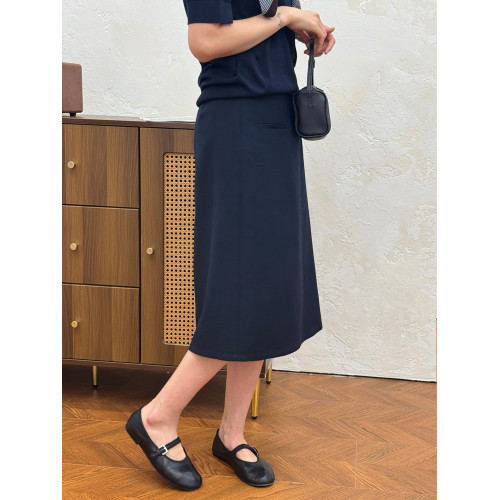 周浪清藏青色包臀a字半身裙女2025新款夏小個子垂墜感中長款裙子