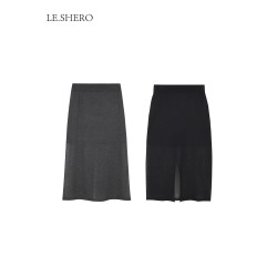 LE.SHERO純色拼接黑色半身裙女夏2025新款設計感小衆通勤百搭裙子