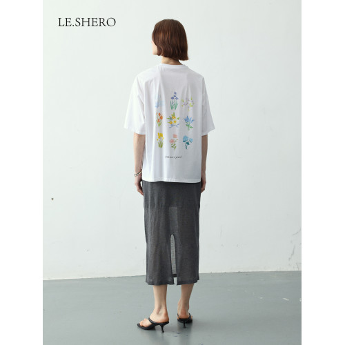 LE.SHERO純色拼接黑色半身裙女夏2025新款設計感小衆通勤百搭裙子