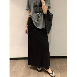 松緊腰垂感後開叉半身裙女夏季新款涼感大碼胖mm寬松顯瘦中長裙子