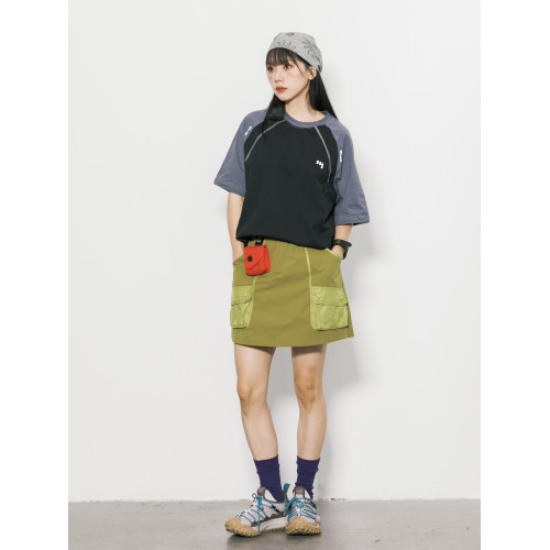 RCDB山系戶外拼色口袋工裝半身褲裙女輕量化透氣速乾運動A字短裙