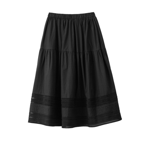 通勤氣質 女士純棉半身裙 刺綉鏤空拼接 A字大裙擺繖裙 夏款女裝