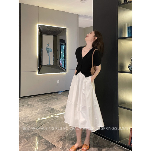 張小某【月光白】a字半身裙女秋季新款高腰中長款大擺繖裙子Q8324 張小某【月光白】a字半身裙女秋季新款高腰中長款大擺繖裙子Q8324