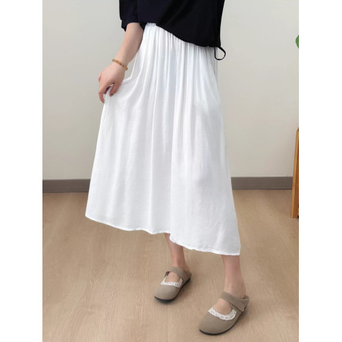 2025年夏季新款棉綢提花口袋半身裙女寬松顯瘦百搭人造棉純色半裙