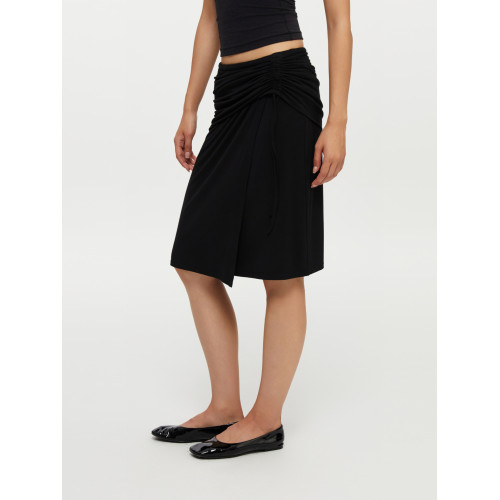 oneup垂感黑色半身裙女秋季小個子抽繩半裙高級感小衆中長款裙子