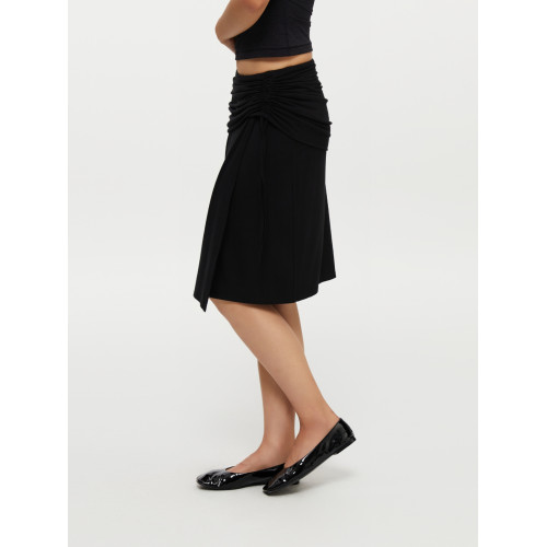 oneup垂感黑色半身裙女秋季小個子抽繩半裙高級感小衆中長款裙子