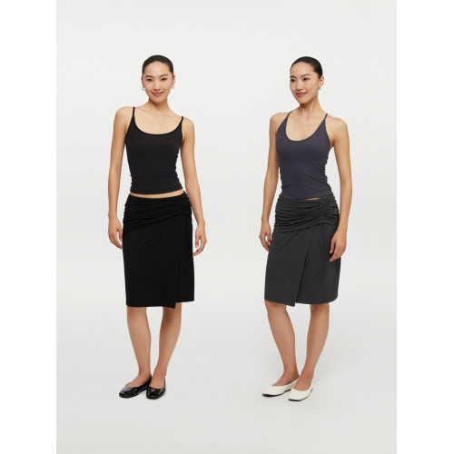 oneup垂感黑色半身裙女秋季小個子抽繩半裙高級感小衆中長款裙子