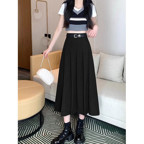 小個子垂感灰色西裝半身裙女秋季胖妹妹大碼高腰a字中長款百褶裙