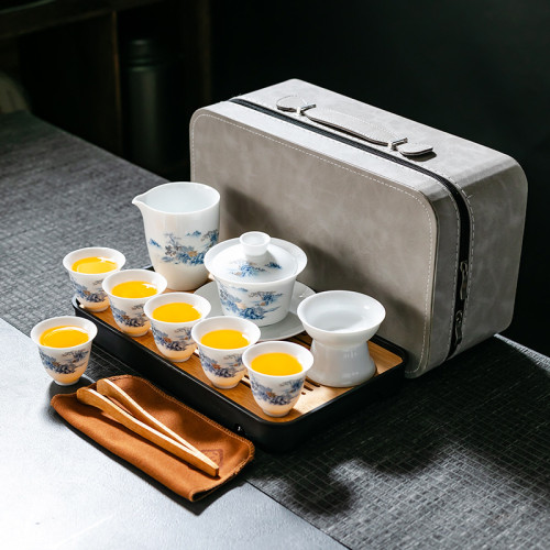 整套羊脂玉白瓷茶具套裝功夫茶具蓋碗茶杯可攜式旅行茶具商務禮品 整套羊脂玉白瓷茶具套裝功夫茶具蓋碗茶杯可攜式旅行茶具商務禮品