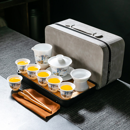 整套羊脂玉白瓷茶具套裝功夫茶具蓋碗茶杯可攜式旅行茶具商務禮品 整套羊脂玉白瓷茶具套裝功夫茶具蓋碗茶杯可攜式旅行茶具商務禮品
