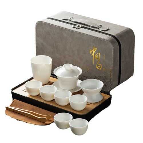 整套羊脂玉白瓷茶具套裝功夫茶具蓋碗茶杯可攜式旅行茶具商務禮品 整套羊脂玉白瓷茶具套裝功夫茶具蓋碗茶杯可攜式旅行茶具商務禮品
