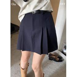 學院風百褶半裙子女夏新款A字裙配腰帶半身裙裙褲（自帶打底褲）