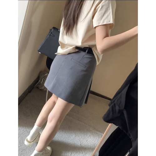 學院風百褶半裙子女夏新款A字裙配腰帶半身裙裙褲（自帶打底褲）