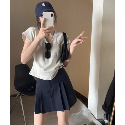 學院風百褶半裙子女夏新款A字裙配腰帶半身裙裙褲（自帶打底褲）