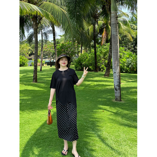 遮胯顯瘦冰絲波點裙中長款大碼女裝夏季200斤胖妹妹mm寬松半身裙