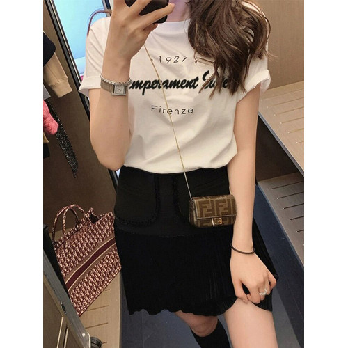 高級字母印花港味chic上衣韓版短袖正肩女t恤夏百搭小衆寬松體恤
