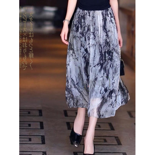 奧萊折釦店印花真絲半身裙溫柔碎花大擺優雅梨型遮胯顯瘦夏季