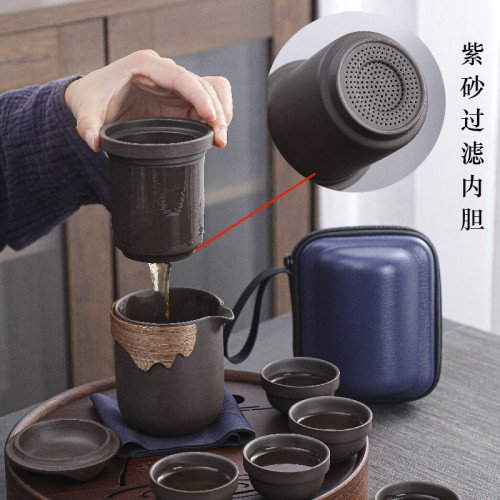 可攜式快客旅行茶具粗陶一壺四杯紫砂六杯玻璃壺小套裝廣告禮品 可攜式快客旅行茶具粗陶一壺四杯紫砂六杯玻璃壺小套裝廣告禮品