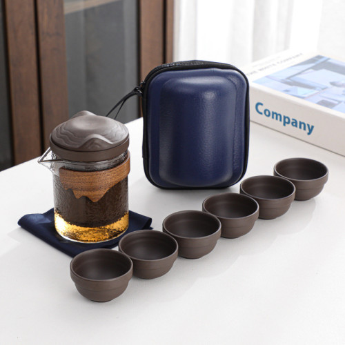 可攜式快客旅行茶具粗陶一壺四杯紫砂六杯玻璃壺小套裝廣告禮品 可攜式快客旅行茶具粗陶一壺四杯紫砂六杯玻璃壺小套裝廣告禮品