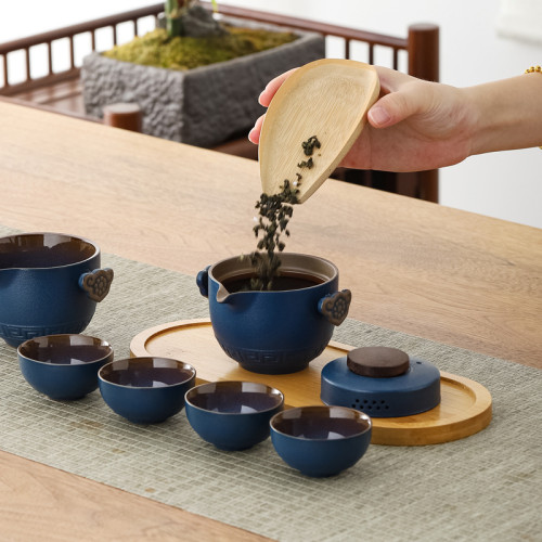 可攜式戶外露營旅行茶具套裝一壺四杯鈞瓷快客杯商務禮品 可攜式戶外露營旅行茶具套裝一壺四杯鈞瓷快客杯商務禮品