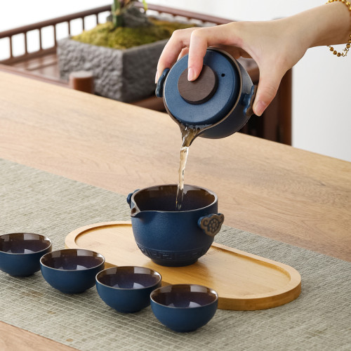 可攜式戶外露營旅行茶具套裝一壺四杯鈞瓷快客杯商務禮品 可攜式戶外露營旅行茶具套裝一壺四杯鈞瓷快客杯商務禮品