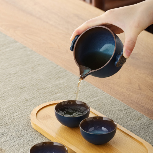可攜式戶外露營旅行茶具套裝一壺四杯鈞瓷快客杯商務禮品 可攜式戶外露營旅行茶具套裝一壺四杯鈞瓷快客杯商務禮品