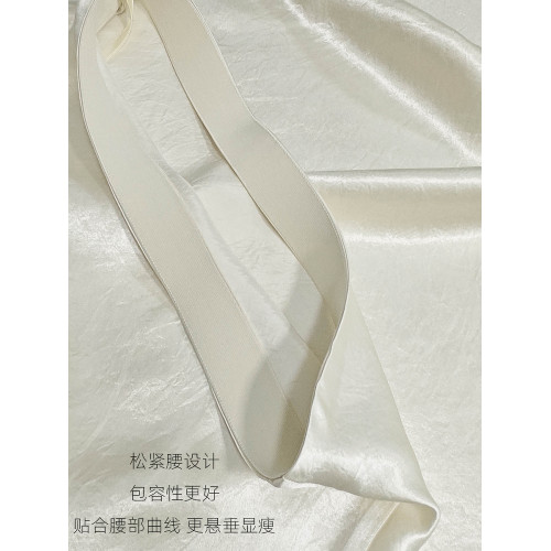 真醋酸褶皺肌理感米白色半身裙a字繖裙短中長款魚尾垂感顯瘦減齡
