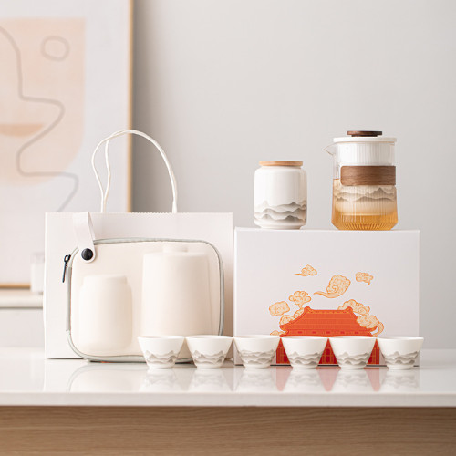 羊脂玉白瓷國潮水墨旅行茶具一壺四六杯新中式快客杯輕奢商務禮品 羊脂玉白瓷國潮水墨旅行茶具一壺四六杯新中式快客杯輕奢商務禮品