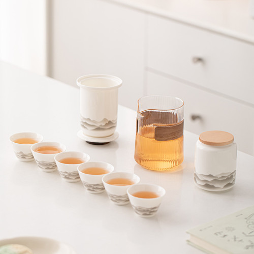 羊脂玉白瓷國潮水墨旅行茶具一壺四六杯新中式快客杯輕奢商務禮品 羊脂玉白瓷國潮水墨旅行茶具一壺四六杯新中式快客杯輕奢商務禮品