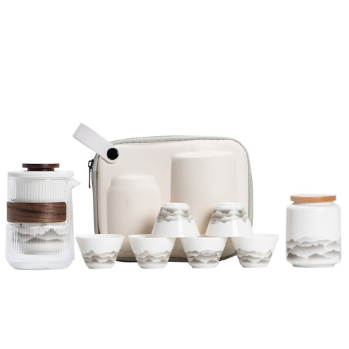 羊脂玉白瓷國潮水墨旅行茶具一壺四六杯新中式快客杯輕奢商務禮品 羊脂玉白瓷國潮水墨旅行茶具一壺四六杯新中式快客杯輕奢商務禮品