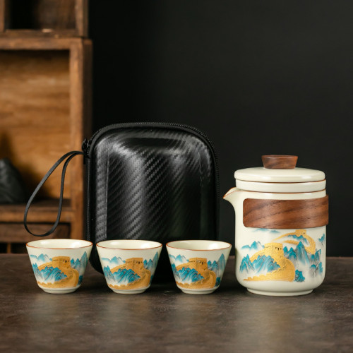 旅行茶具套裝可攜式收納快客杯戶外車用露營泡茶壺活動禮品 旅行茶具套裝可攜式收納快客杯戶外車用露營泡茶壺活動禮品