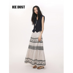 「薑妍同款」ICE DUST圖騰印花A字半身裙女25SS夏季亞麻中長裙子