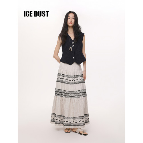 「薑妍同款」ICE DUST圖騰印花A字半身裙女25SS夏季亞麻中長裙子